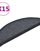 vidaXL 15 db sötétszürke és kék félkör alakú lépcsőszőnyeg 56 x 17 x 3 cm