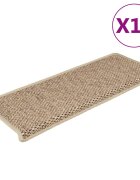 vidaXL 15 db szizál hatású homokszínű öntapadó lépcsőszőnyeg 65x21x4cm