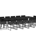 vidaXL 15 részes fekete polyrattan kerti étkezőgarnitúra párnákkal