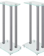 vidaXL 2 db 3 oszlopos ezüst edzett üveg hangszóróállvány