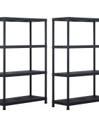 vidaXL 2 db fekete műanyag tároló polc 220 kg 90 x 40 x 138 cm