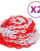 vidaXL 2 db piros és fehér műanyag figyelmeztető lánc 30 m
