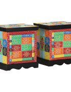 vidaXL 2 db többszínű tömör mangófa éjjeliszekrény 40x35x45 cm