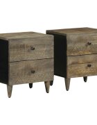 vidaXL 2 db világosszürke tömör mangófa éjjeliszekrény 40 x 33 x 46 cm