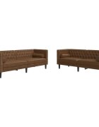 vidaXL 2 részes barna művelúr Chesterfield kanapészett hengerpárnákkal