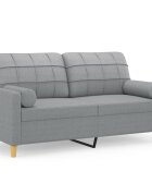 vidaXL 2 személyes világosszürke szövet kanapé díszpárnákkal 140 cm