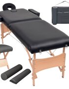 vidaXL 2 zónás fekete összecsukható 10 cm-es masszázsasztal és zsámoly