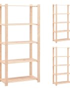 vidaXL 3 db 5-szintes tömör fenyőfa tárolópolc 250 kg 80 x 38 x 170 cm