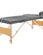 vidaXL 3 zónás antracitszürke masszázsasztal fa vázzal 186 x 68 cm