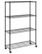 vidaXL 4 szintes fekete tárolópolc kerekekkel 90 x 35 x 142 cm 200 kg