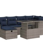 vidaXL 7 részes szürke polyrattan akácfa kerti ülőgarnitúra párnákkal