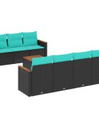 vidaXL 8 db fekete polyrattan kerti kanapégarnitúra párnákkal