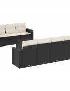 vidaXL 8 részes fekete polyrattan kerti ülőgarnitúra párnákkal