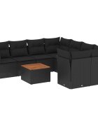 vidaXL 9 részes fekete polyrattan kerti ülőgarnitúra párnákkal