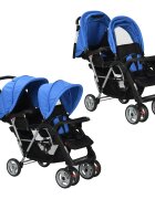 vidaXL acél kék és fekete tandem babakocsi