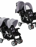 vidaXL acél szürke és fekete tandem babakocsi