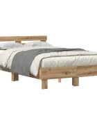vidaXL Ágykeret LED szalagokkal Artisan tölgy 120 x 200 cm Szerelt Fa