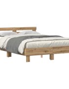 vidaXL Ágykeret LED szalagokkal Artisan tölgy 140 x 190 cm Szerelt Fa