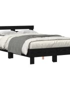 vidaXL Ágykeret LED szalagokkal Fekete tölgy 120 x 200 cm Szerelt Fa