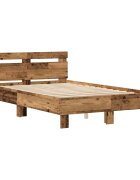 vidaXL Ágykeret LED szalagokkal Öreg fa 120 x 200 cm Szerelt Fa