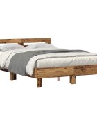 vidaXL Ágykeret LED szalagokkal Öreg fa 160 x 200 cm Szerelt Fa
