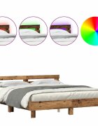 vidaXL Ágykeret LED szalagokkal Öreg fa 200 x 200 cm Szerelt Fa