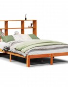 vidaXL barna tömör fenyőfa könyvespolcos ágy matrac nélkül 140 x 190cm