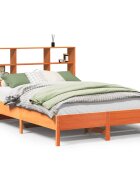vidaXL barna tömör fenyőfa könyvespolcos ágy matrac nélkül 140 x 200cm