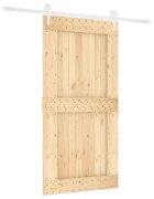 vidaXL Csúszó ajtó Természetes és Fehér 100 x 210 cm Szilárd Fenyőfa