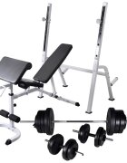 vidaXL edzőpad állvánnyal / egykezes és kétkezes súlyzószettel 605 kg
