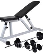 vidaXL edzőpad egykezes és kétkezes súlyzókészlettel 305 kg