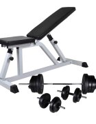 vidaXL edzőpad egykezes és kétkezes súlyzókészlettel 605 kg