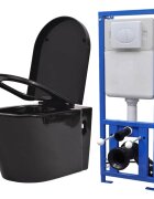 vidaXL Falra szerelhető fekete kerámia WC rejtett öblítőtartállyal