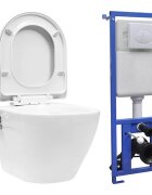 vidaXL fehér kerámia falra szerelhető perem nélküli WC tartály