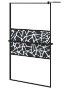 vidaXL fekete ESG üveg és alumínium zuhanyfal polccal 115x195 cm
