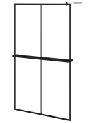 vidaXL fekete ESG üveg és alumínium zuhanyfal polccal 118 x 190 cm
