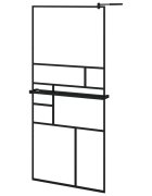 vidaXL fekete ESG üveg és alumínium zuhanyfal polccal 90 x 195 cm