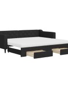 vidaXL fekete kihúzható szövet heverő fiókokkal 90 x 200 cm