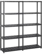 vidaXL fekete műanyag 5 szintes tárolópolc 142 x 38 x 170 cm