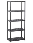 vidaXL fekete műanyag 5 szintes tárolópolc 71 x 38 x 170 cm