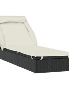 vidaXL fekete polyrattan napozóágy összecsukható tetővel 213x63x97 cm