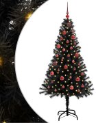 vidaXL Karácsonyfa LED-es világítással Fekete 150 cm PVC és Acél