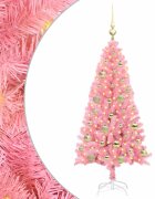 vidaXL Karácsonyfa LED-es világítással Rózsaszín 120 cm PVC és Acél