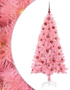 vidaXL Karácsonyfa LED-es világítással Rózsaszín 150 cm PVC és Acél