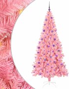 vidaXL Karácsonyfa LED-es világítással Rózsaszín 210 cm PVC és Acél