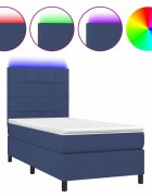 vidaXL kék szövet rugós és LED-es ágy matraccal 80 x 200 cm