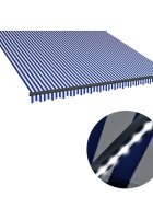 vidaXL Kézi napellenző napelemes LED-del 4 x 3 m Kék és Fehér Csíkos