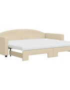 vidaXL krémszínű kihúzható szövet heverő matracokkal 90 x 200 cm