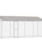 vidaXL Kutya ketrec tetővel Ezüst 600 x 200 x 256 cm Acél és PE
