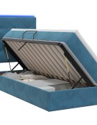 vidaXL LED tárolós ágy matraccal Sötét kék 90 x 190 cm Bársony